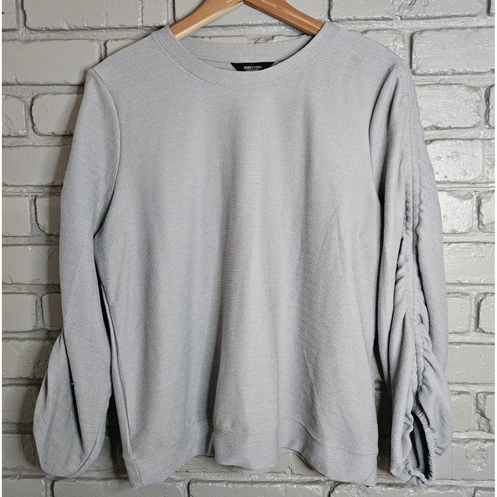 Simply Vera‎ Wang Women's Grey Crewneck Sweater Cinched Long Sleeves